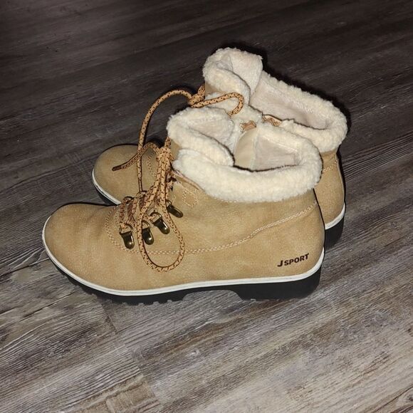 Jsport bluestone tan ankle boots faux fur lining Sz 7  EUC - Picture 3 of 8